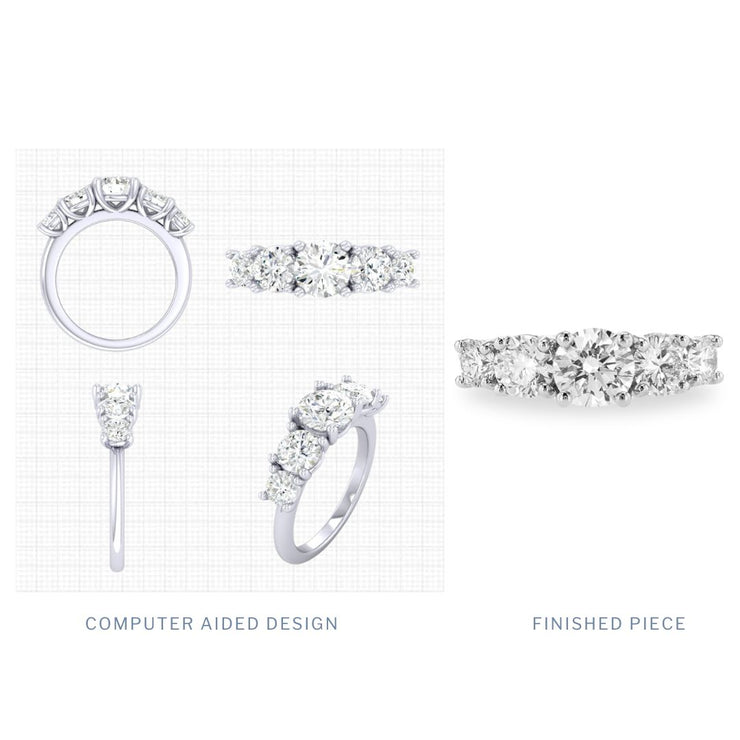 Custom Designed Engagement Ring with 5 Round Diamonds Graduating in Size set in Platinum