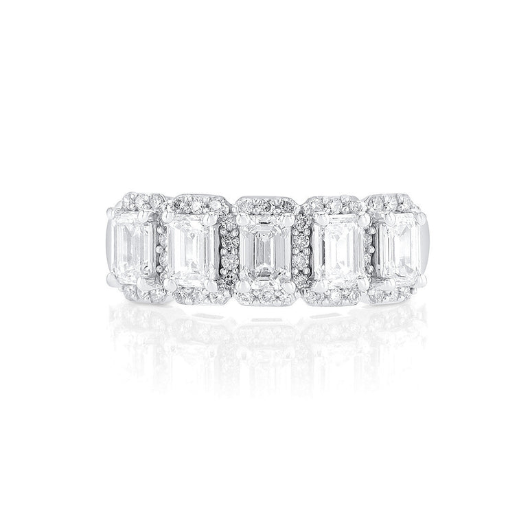 1.25 Cttw Emerald Cut Diamond and 0.25 Cttw Halo 14K White Gold Band