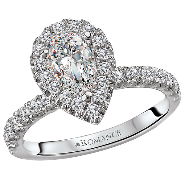 Pear Shape 0.62 CT Round Diamond Halo Prong Set 14K White Gold Engagement Ring Setting