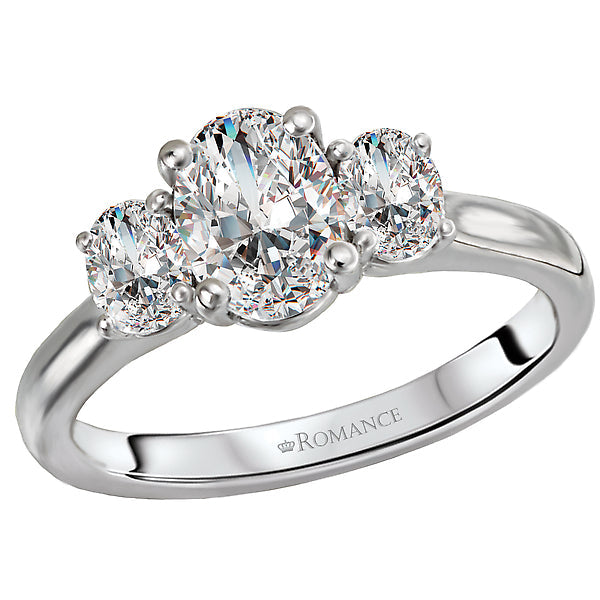 14K White Gold Oval Diamond 0.50 CT Three Stone Engagement Ring Setting