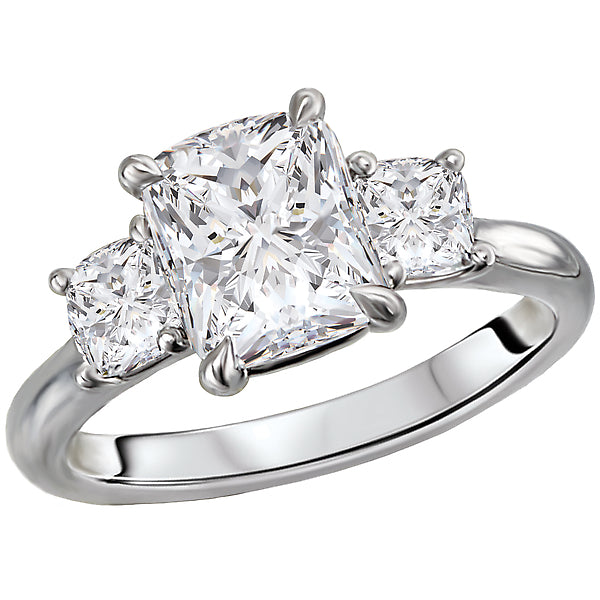 Custom Elongated Cushion 0.75 CT Diamond Three Stone Engagement Ring Setting