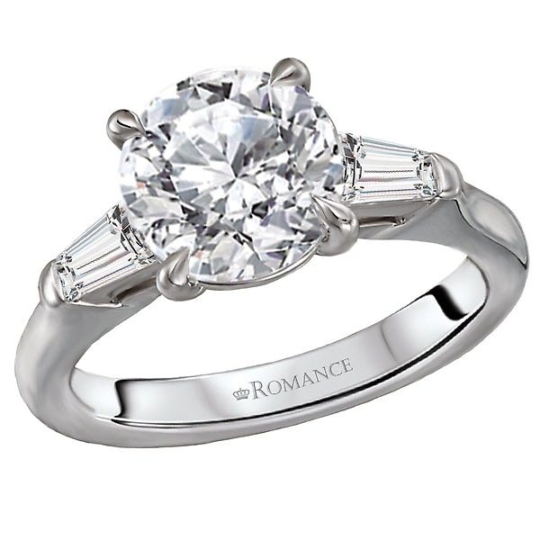 Custom Round Diamond 0.33 CT Tapered Baguette Three Stone Engagement Ring Setting