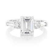 Custom Designed Engagement Ring with Emerald Cut Diamond Five Stone 14K White Gold Band