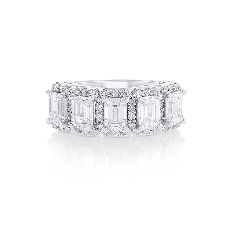 2.00 Cttw Emerald Cut and 0.40 Cttw Halo 14K White Gold Anniversary Band