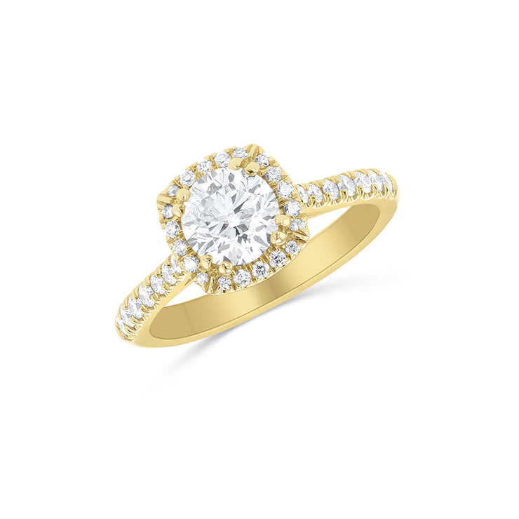 0.90 CT Round Diamond and 0.50 Cttw Halo 14K Yellow Gold Engagement Ring
