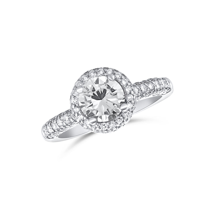 1.13 CT Round Diamond and 0.70 Cttw Halo Micro-Pavé 14K White Gold Engagement Ring
