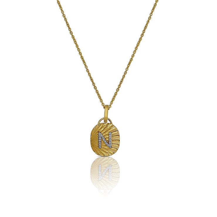 14K Yellow Gold Diamond "N" Pendant by My Story Jewelry