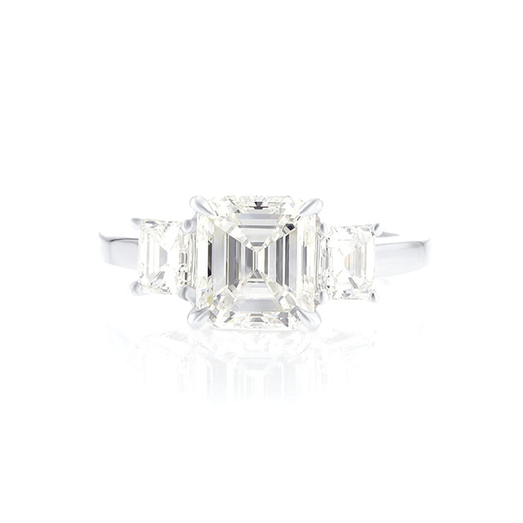 2.24 CT Asscher Cut Diamond and 0.71 Cttw Three Stone 14K White Gold Engagement Ring
