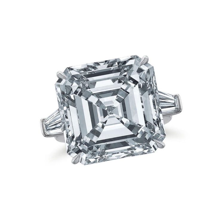 20.64 CT Asscher Cut and 0.99 CT Baguette Diamond Three Stone Platinum Engagement Ring