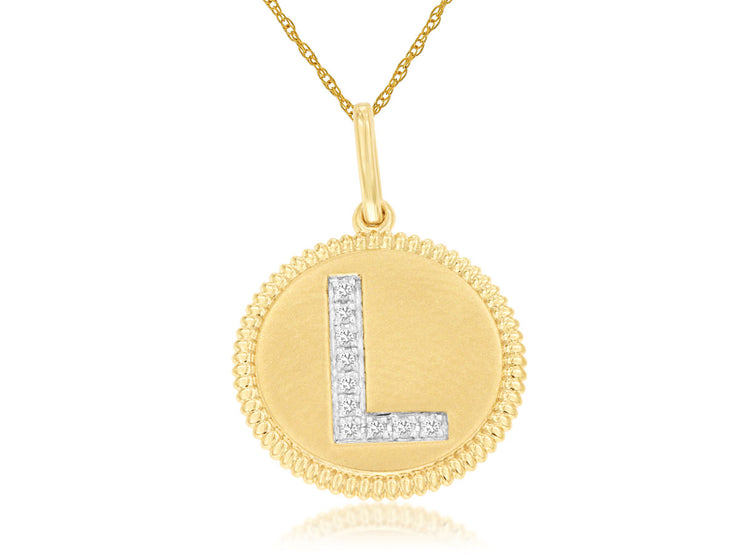 14K Yellow Gold "L" Initial Circle Pendant