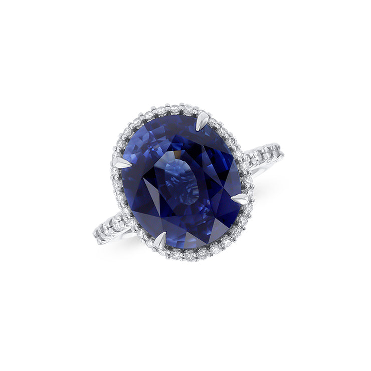 Platinum 9.00 CT Blue Sapphire Gemstone and 0.50 CT Round Diamond Halo Engagement Ring