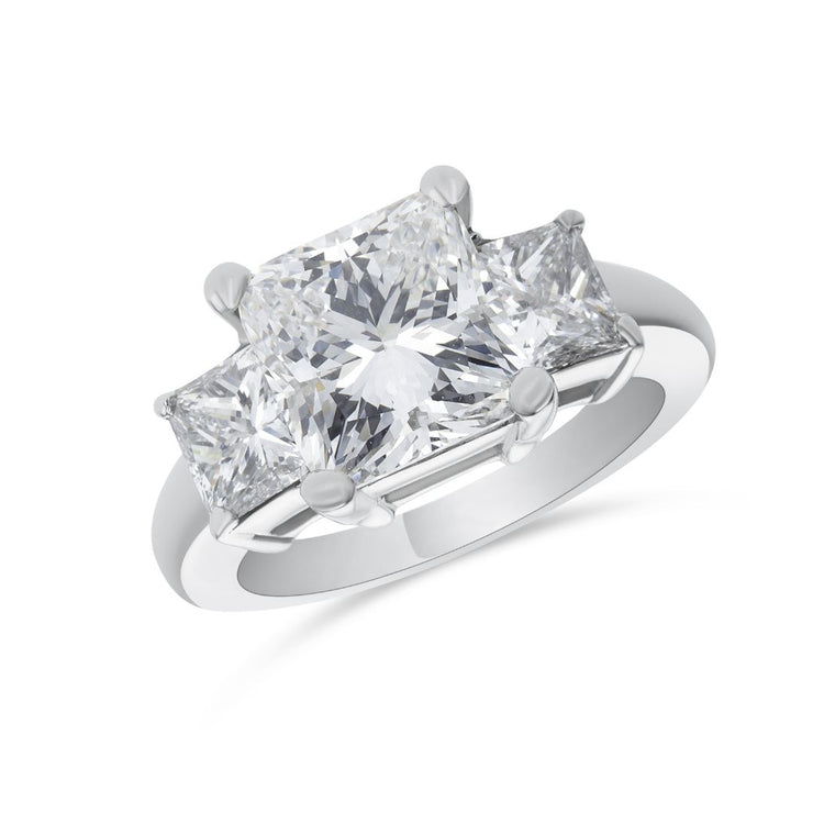 Platinum 4.20 CT Princess Cut Diamond Three Stone Engagement Ring