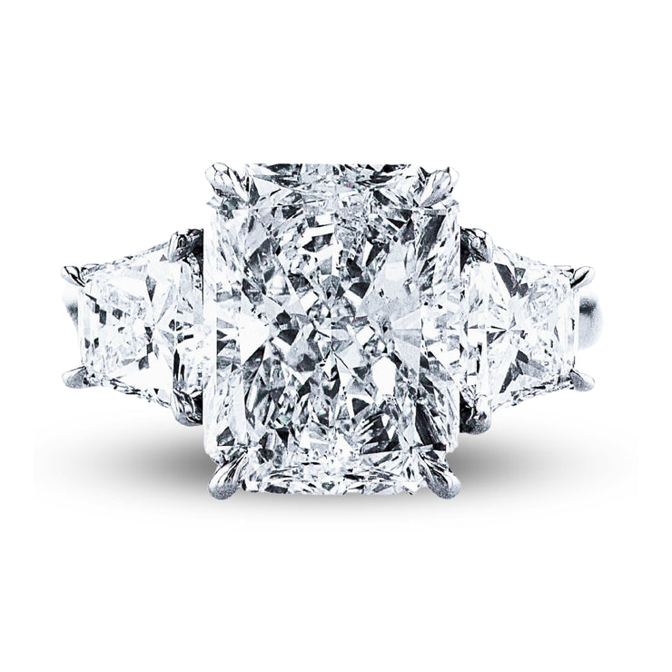 5.31 CT Radiant Diamond and 1.64 Cttw Trapezoid Three Stone Platinum Engagement Ring