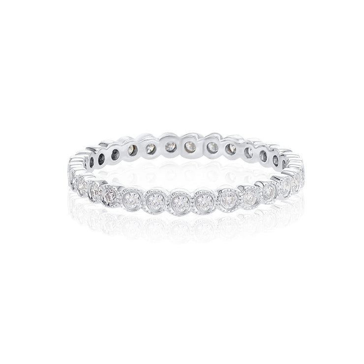 0.29 Cttw Round Diamond Milgrain 18K White Gold Eternity Band - The Diamond Factory