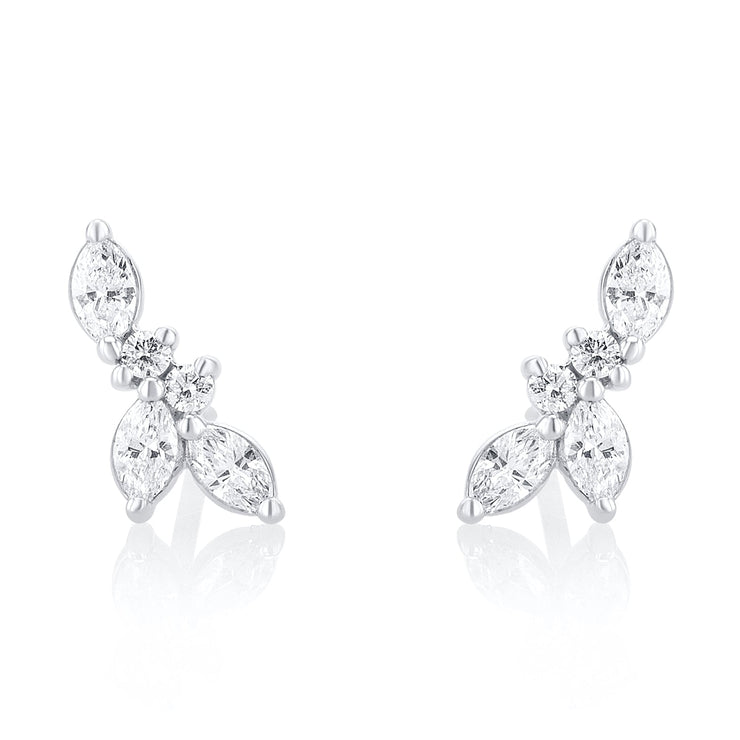 0.40 Carat Marquise and Round Natural Diamond Earrings in 14K White Gold - The Diamond Factory