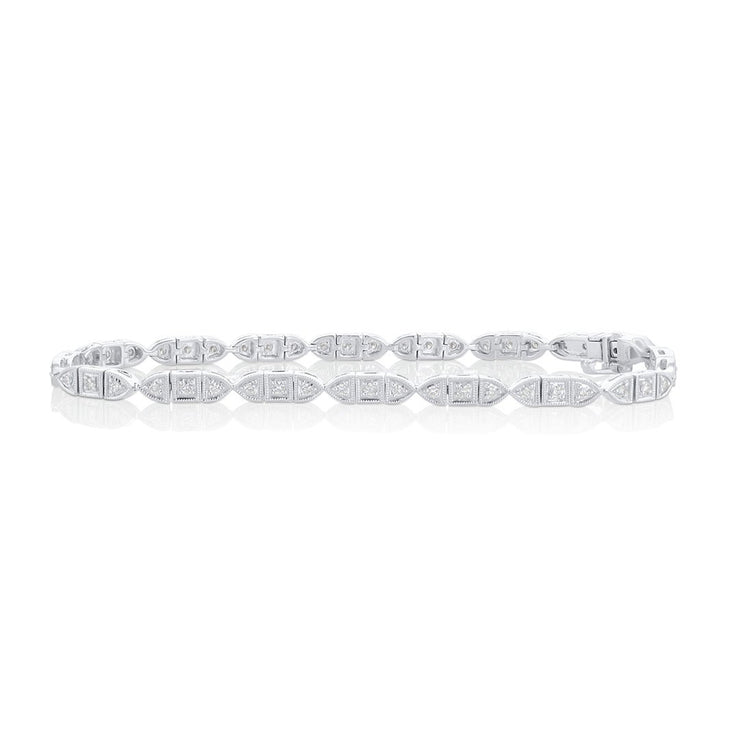 0.56 Cttw Round Diamond 14K White Gold Milgrain Fashion Bracelet - The Diamond Factory