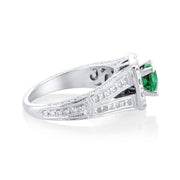0.75 Carat LAB Grown Emerald & Natural Diamond Ring in 14K White Gold - The Diamond Factory
