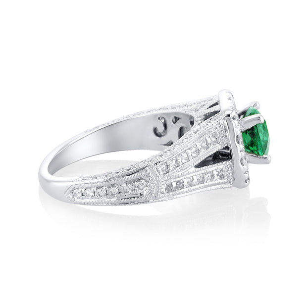 0.75 Carat LAB Grown Emerald & Natural Diamond Ring in 14K White Gold - The Diamond Factory