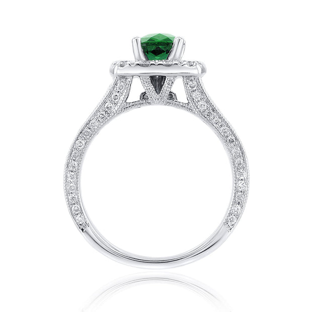 0.75 Carat LAB Grown Emerald & Natural Diamond Ring in 14K White Gold - The Diamond Factory