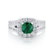0.75 Carat LAB Grown Emerald & Natural Diamond Ring in 14K White Gold - The Diamond Factory