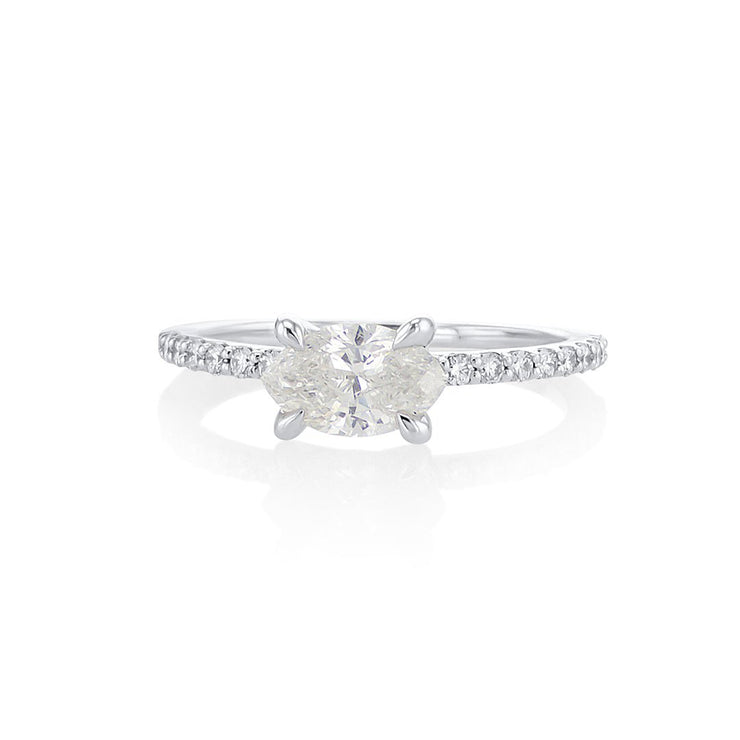 0.75 CT Marquise Diamond East - West and 0.20 Cttw Prong Set 14K White Gold Engagement Ring - The Diamond Factory