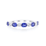 0.80 Carat Blue Sapphire/ 0.23 Carat Diamond Halfway Band in 18k White Gold - The Diamond Factory