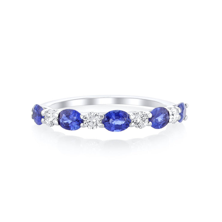 0.80 Carat Blue Sapphire/ 0.23 Carat Diamond Halfway Band in 18k White Gold - The Diamond Factory