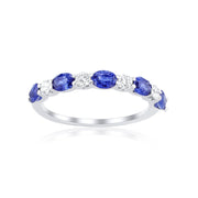 0.80 Carat Blue Sapphire/ 0.23 Carat Diamond Halfway Band in 18k White Gold - The Diamond Factory