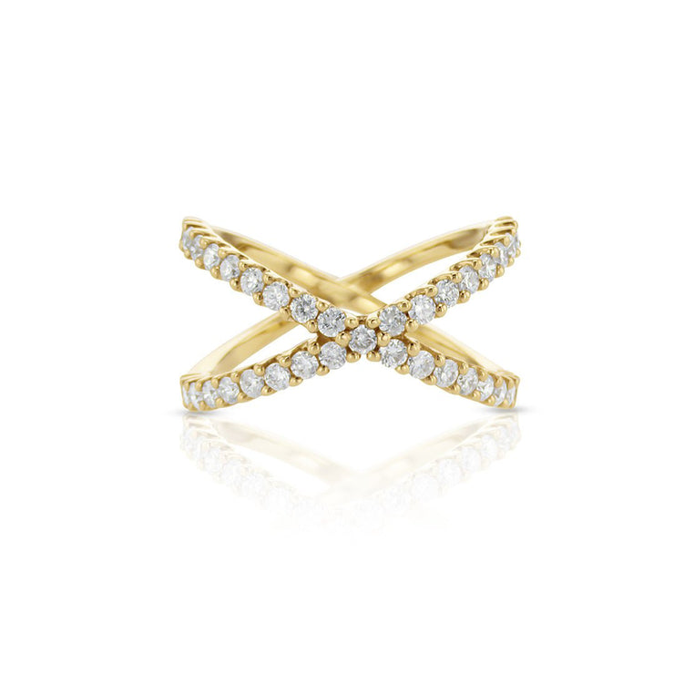 0.80 Cttw Round Diamond 18K Yellow Gold "X" Crossover Fashion Band - The Diamond Factory