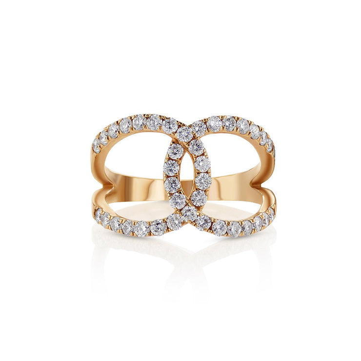 0.85 Cttw Round Diamond 14K Rose Gold Wide Knot Fashion Band - The Diamond Factory