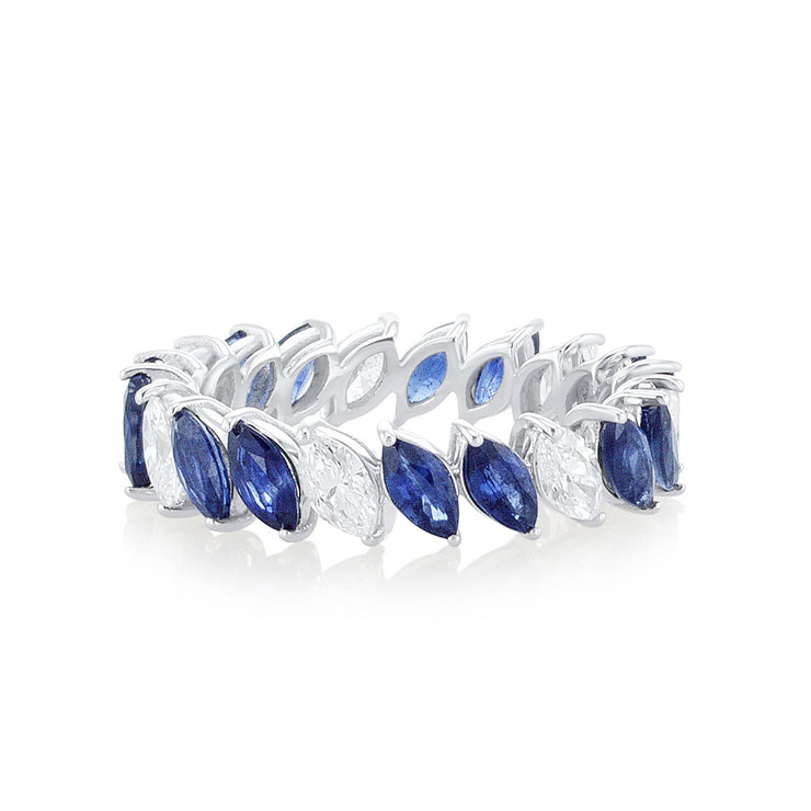 0.98 TW Sapphire and Diamond Marquise 18K White Gold Eternity Band - The Diamond Factory