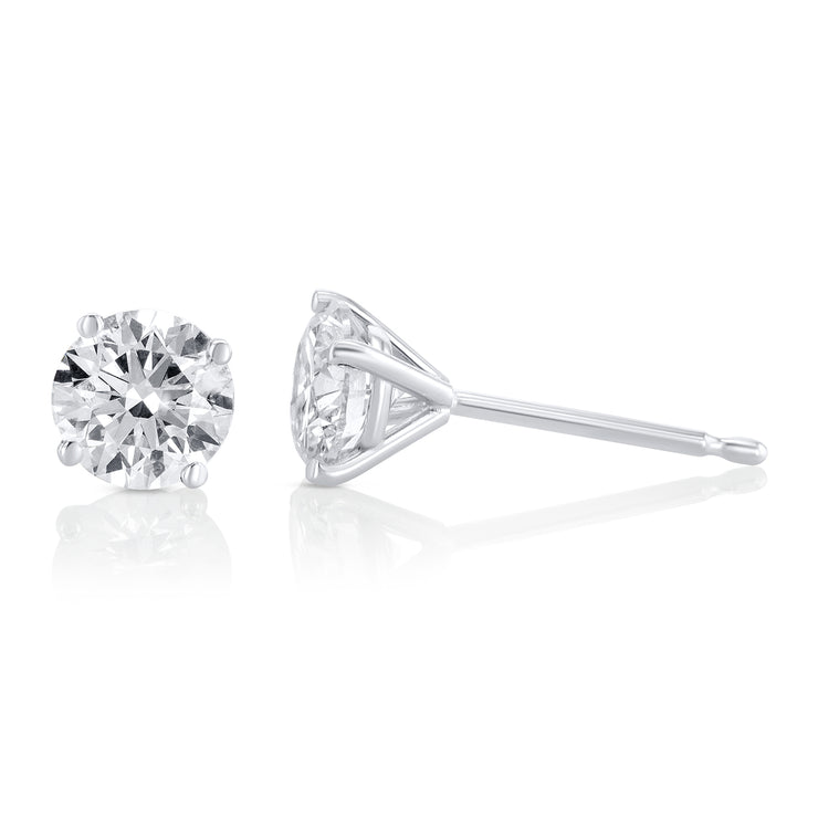 0.75 Carat Round Lab Grown Diamond Ear Studs set in 14K White Gold (4 Prong Setting)