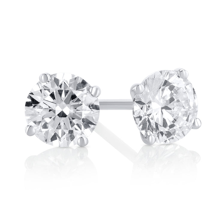 0.75 Carat Round Lab Grown Diamond Ear Studs set in 14K White Gold (4 Prong Setting)