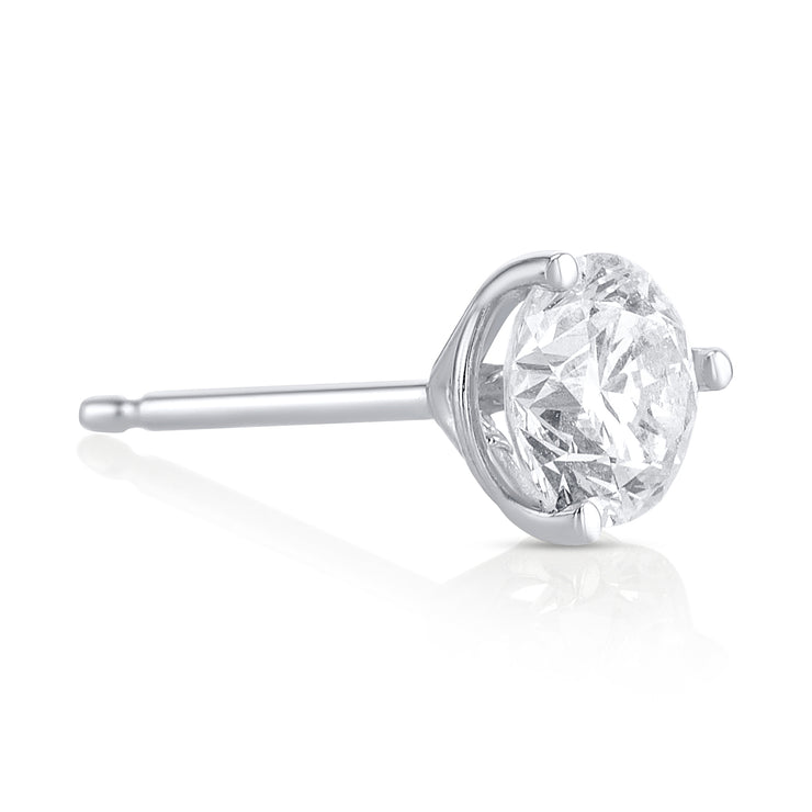 1.03 Carat 3 Prong Martini Set Lab Grown Diamond Studs in 14K White Gold