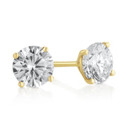 1.02 Carat Round Lab Grown Diamond Ear Studs set in 14K Yellow Gold (4 Prong)