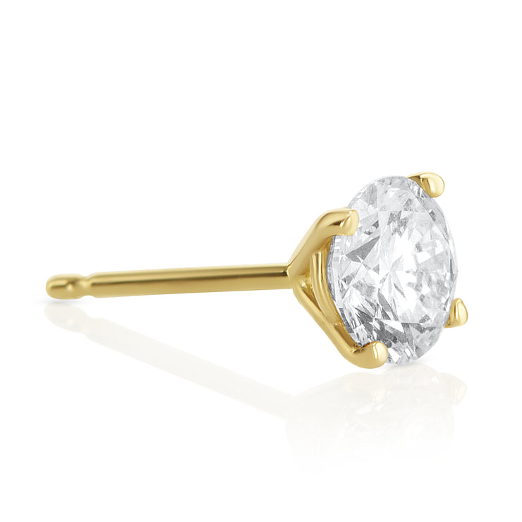 0.75 carat Round Lab Grown Diamond Ear Studs set in 14K Yellow Gold