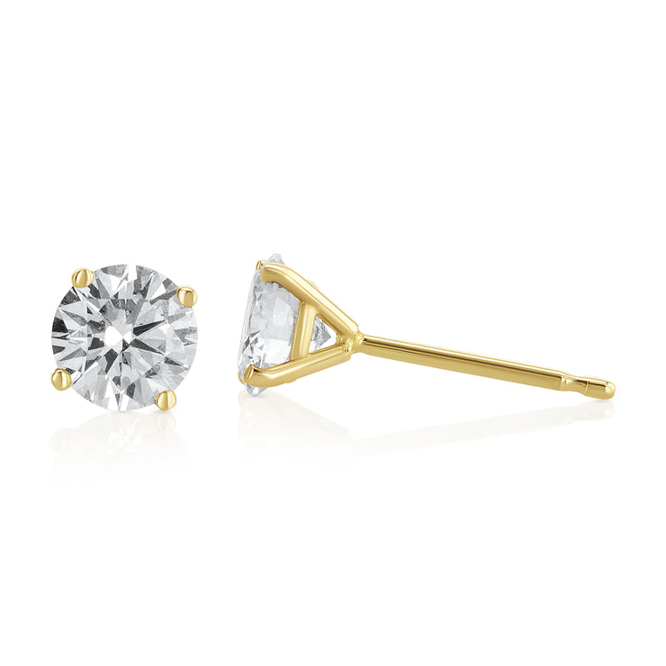 0.75 carat Round Lab Grown Diamond Ear Studs set in 14K Yellow Gold