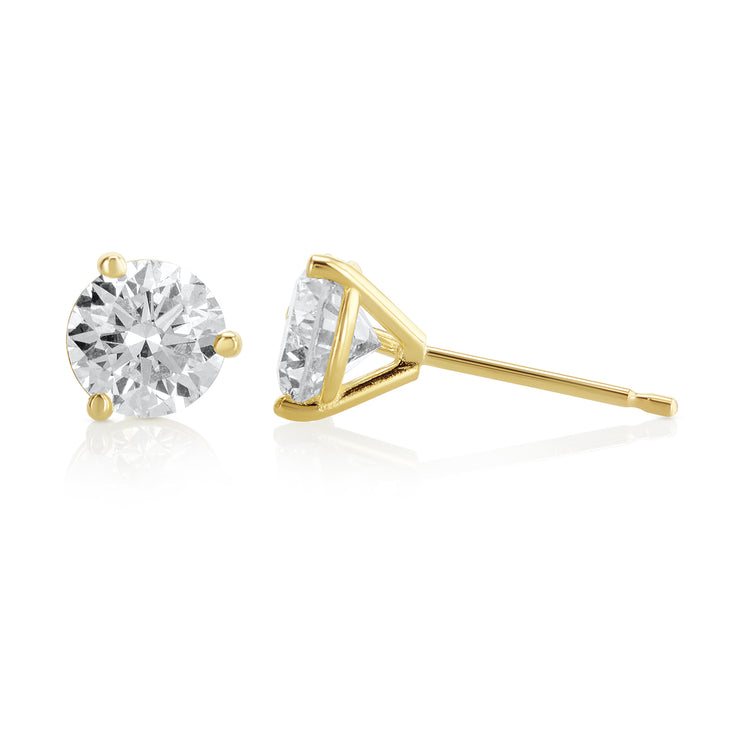 1.50 Carat 3 Prong Martini Lab Grown Diamond Studs in 14K Yellow Gold