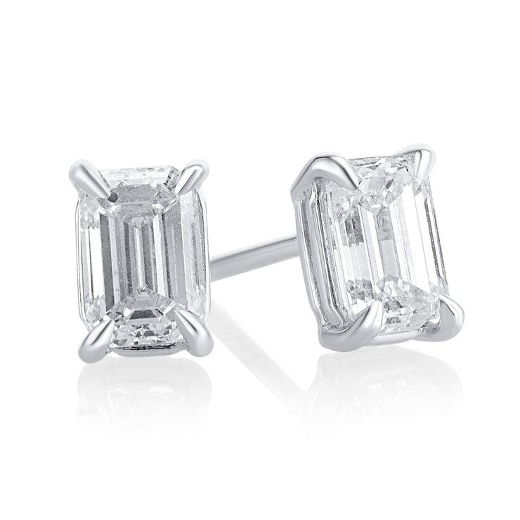 1.01 Carats Emerald Cut Lab Grown Diamond Stud Earrings - The Diamond Factory