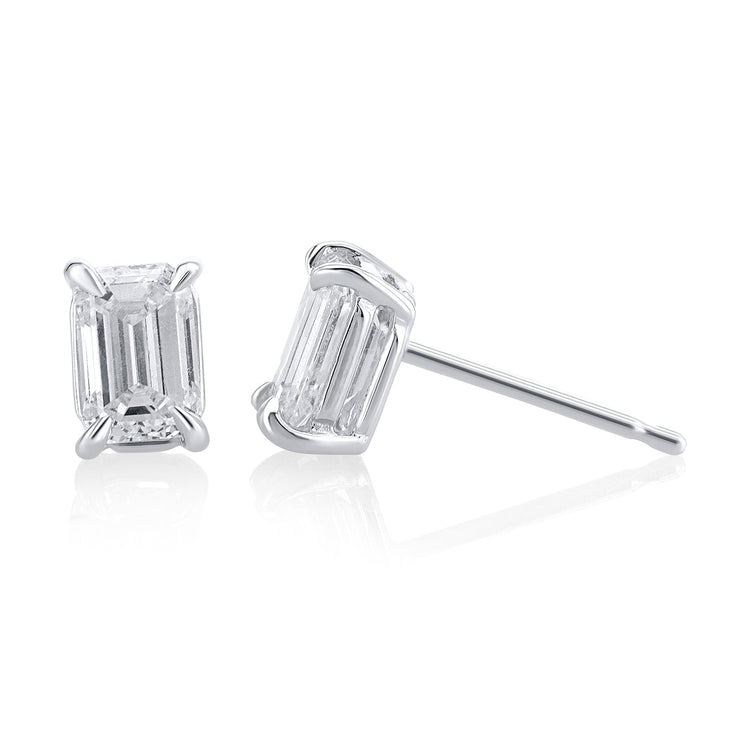 1.01 Carats Emerald Cut Lab Grown Diamond Stud Earrings - The Diamond Factory