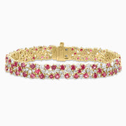10.33 Carats Natural Diamonds and Ruby Handcrafted Wide Bracelet - The Diamond Factory