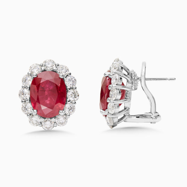10.60 Carats Natural Diamond and Burmese Ruby Halo Earrings - The Diamond Factory