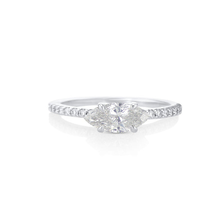 1.20 CT Marquise Diamond East - West Prong Set 14K White Gold Engagement Ring - The Diamond Factory
