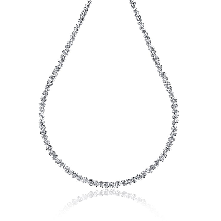 12.18 Carats Multi Shaped Natural Diamonds Bezel Tennis Necklace - The Diamond Factory