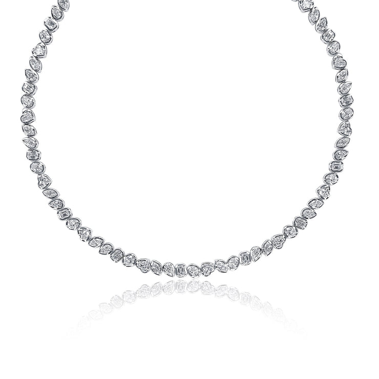 12.18 Carats Multi Shaped Natural Diamonds Bezel Tennis Necklace - The Diamond Factory