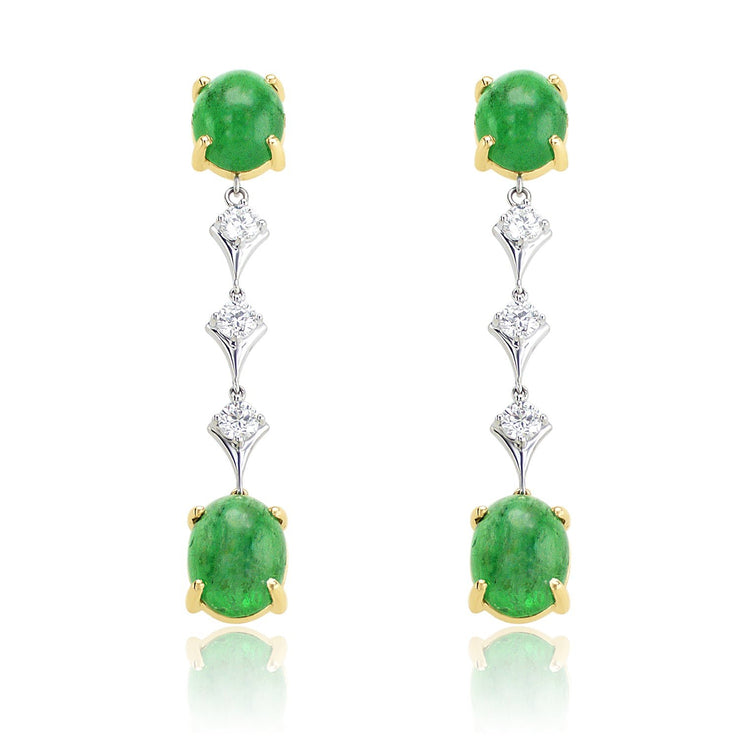 12.28 Carats Natural Diamond and Cabochon Emerald Earrings - The Diamond Factory