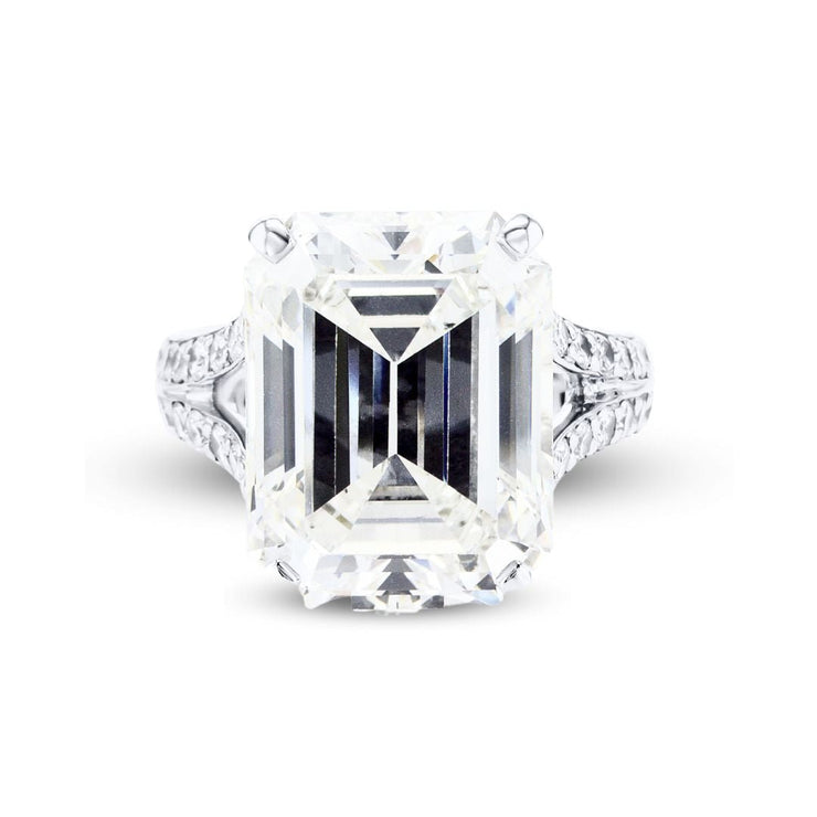 13.64 Carats Emerald Cut Natural Diamond Engagement Ring - The Diamond Factory