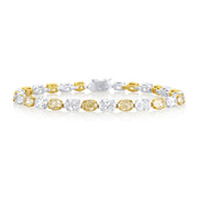 14.28 Carats Fancy Yellow & White Natural Diamond Oval East West Tennis Bracelet - The Diamond Factory