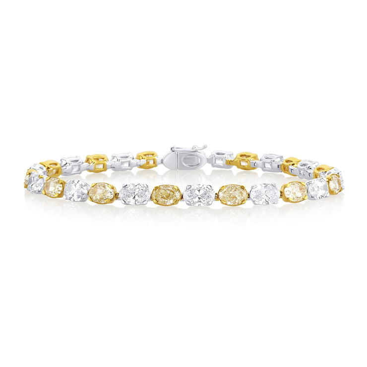 14.28 Carats Fancy Yellow & White Natural Diamond Oval East West Tennis Bracelet - The Diamond Factory