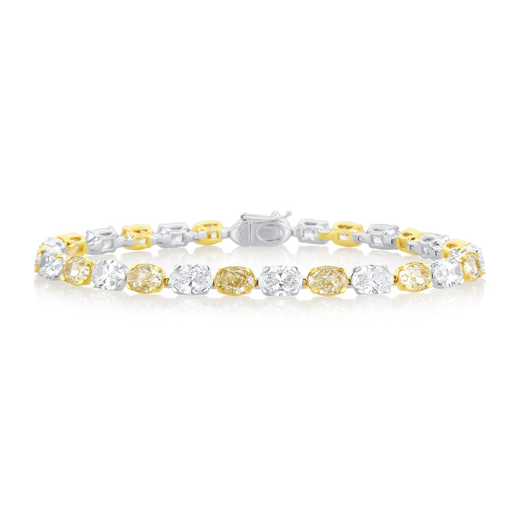 14.28 Carats Fancy Yellow & White Natural Diamond Oval East West Tennis Bracelet - The Diamond Factory